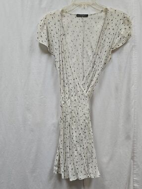 Brandy Melville Cream Dress with Blue Dot Floral Print Wrap Dress